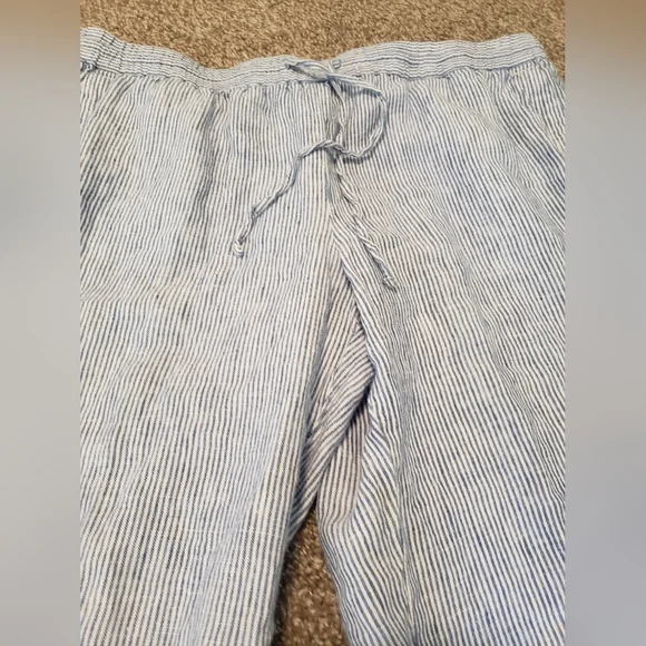 Talbots 100% Linen Pants Size 16W Blue and White Stripe - Picture 2 of 10